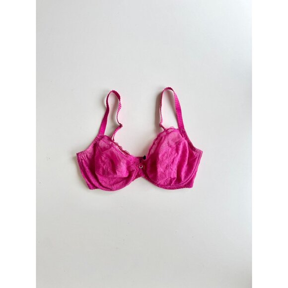 CHANTELLE Fuchsia Pink Embroidered Logo Lace 38Balconette Bra, Size 34DDD - Picture 1 of 12